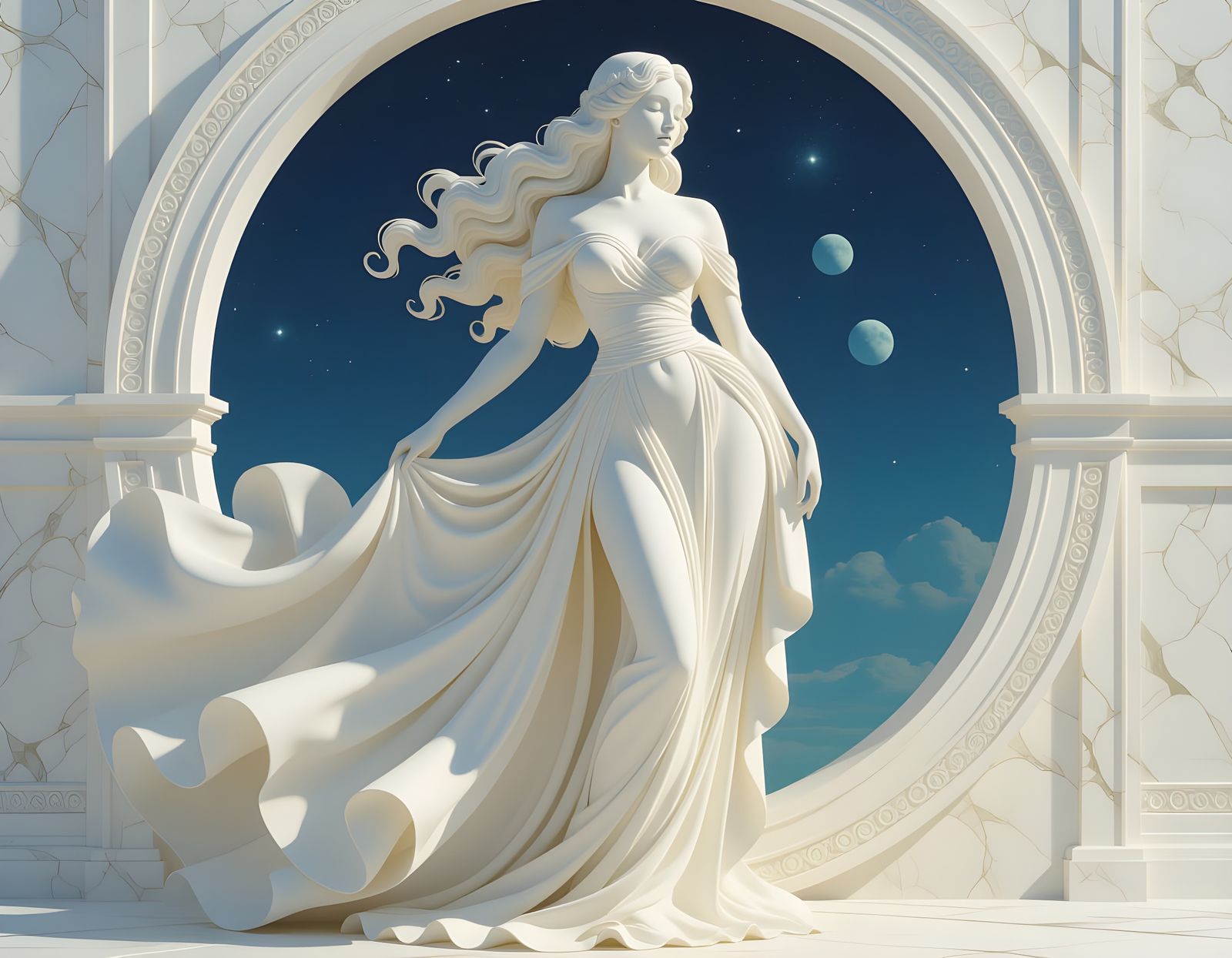 Celestial Goddess Marble Statue Radiating Beauty