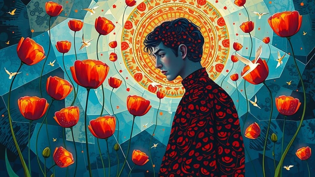 Abstract Collage with Mythical Creatures in Klimt Style