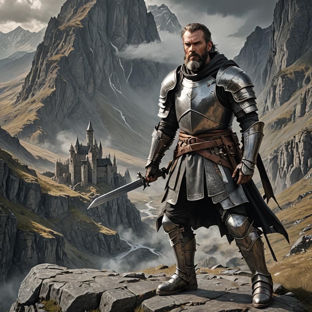 Gothic Fantasy Paladin in Mountainous Terrain