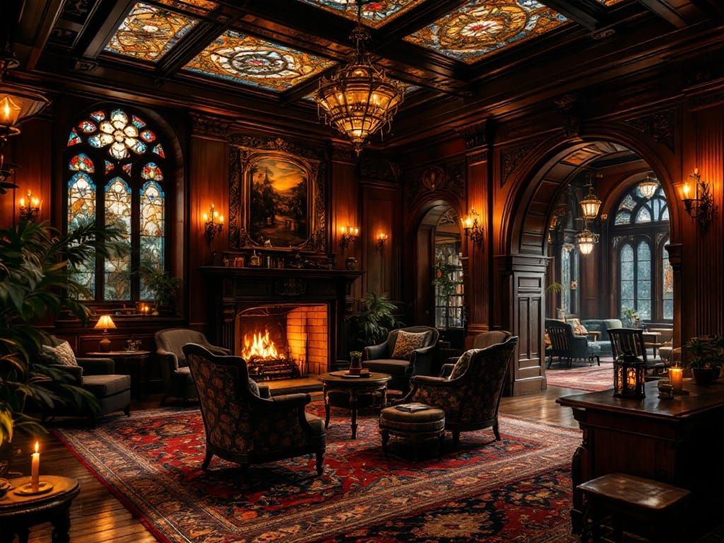 Cozy Victorian Lounge in Warm, Golden Light