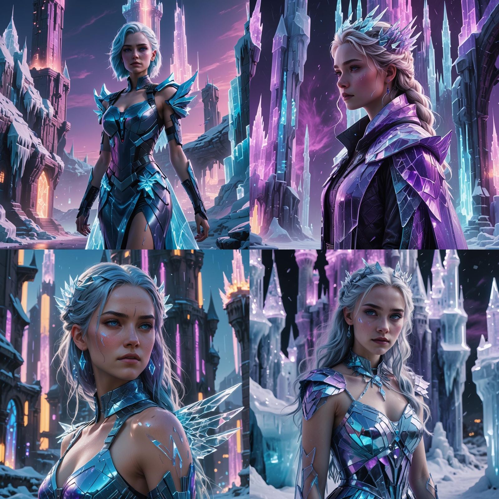 Elsa with Crystal Ice Wings in Cyberpunk Style