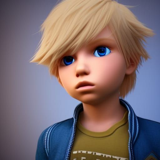 Boy with Blond Hair in 3D Game Style