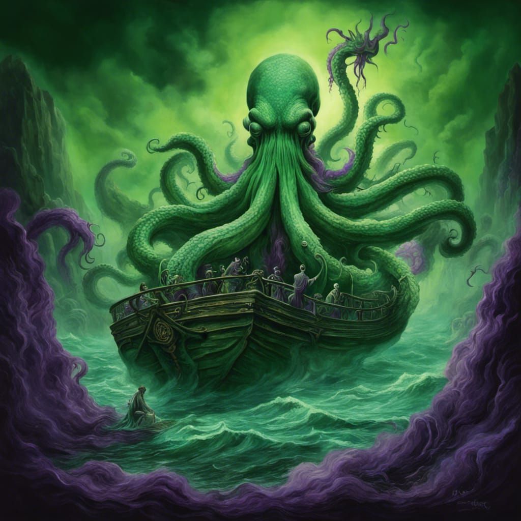 Surreal Anthropomorphic Kraken Raising the Dead