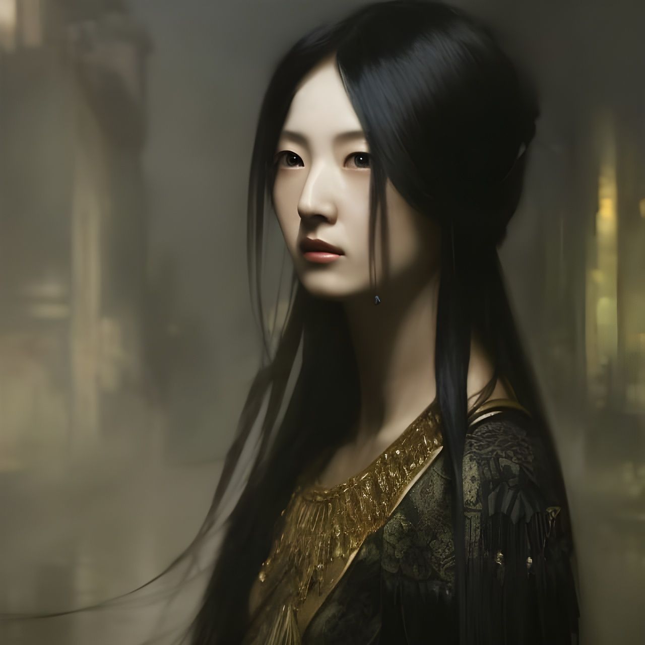 Beautiful Chinese Woman with Jade Pendant in Oil Painting