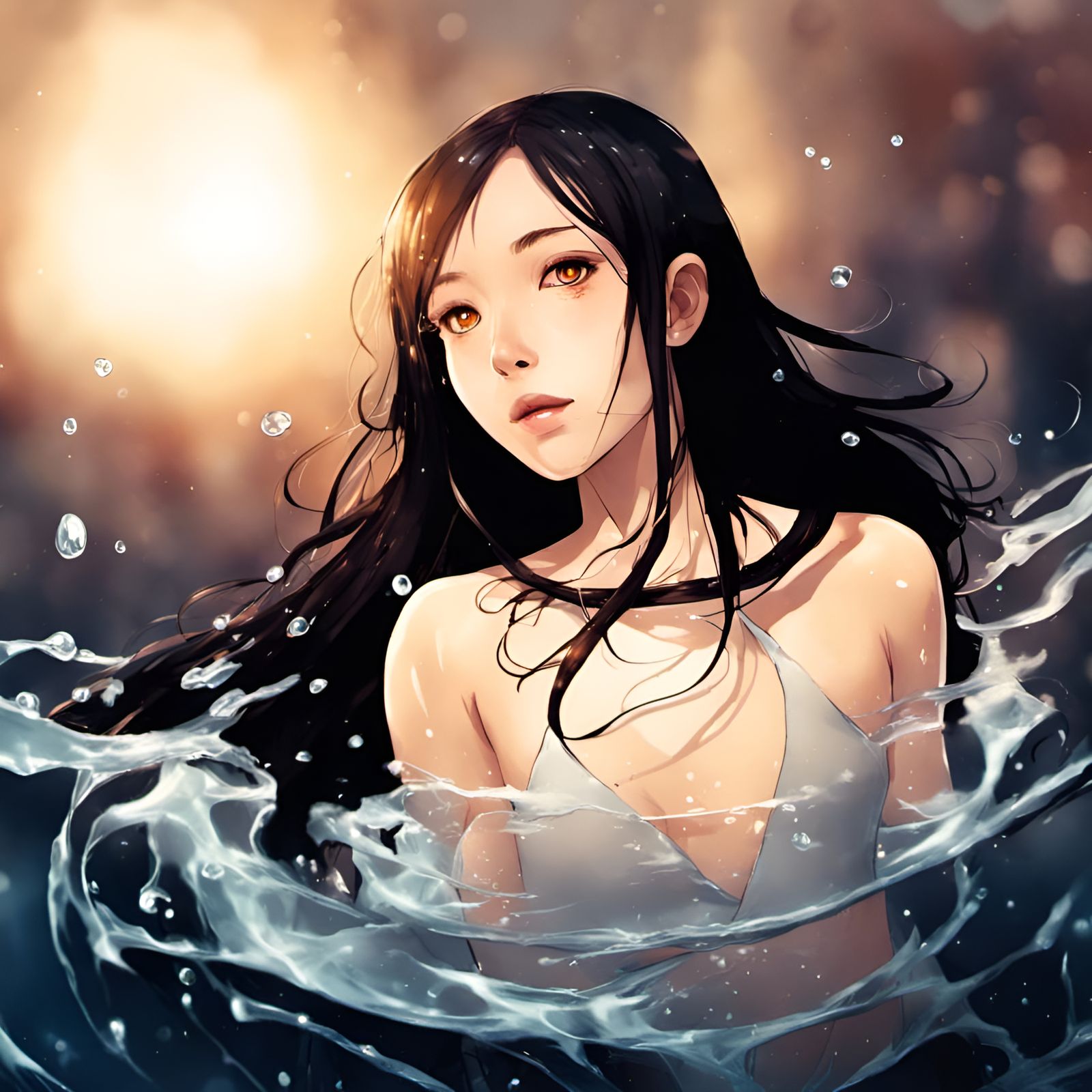 Liquid Water Girl in Manhwa Style