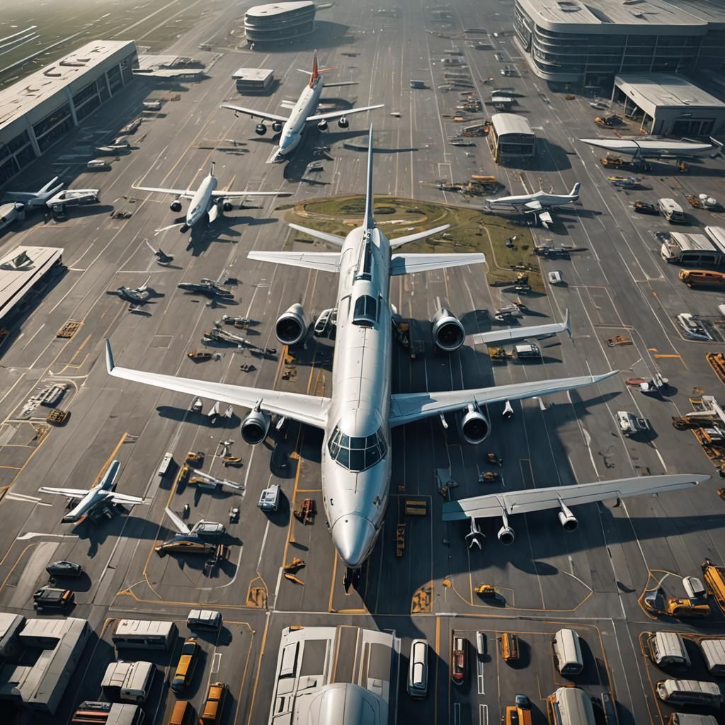 Bustling Commercial Airport with Planes and Helicopters