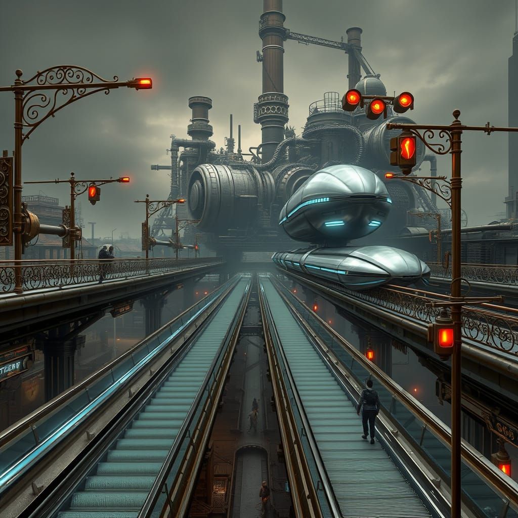 Cyberpunk Cityscape with Elevated Streets and Advanced Trans...