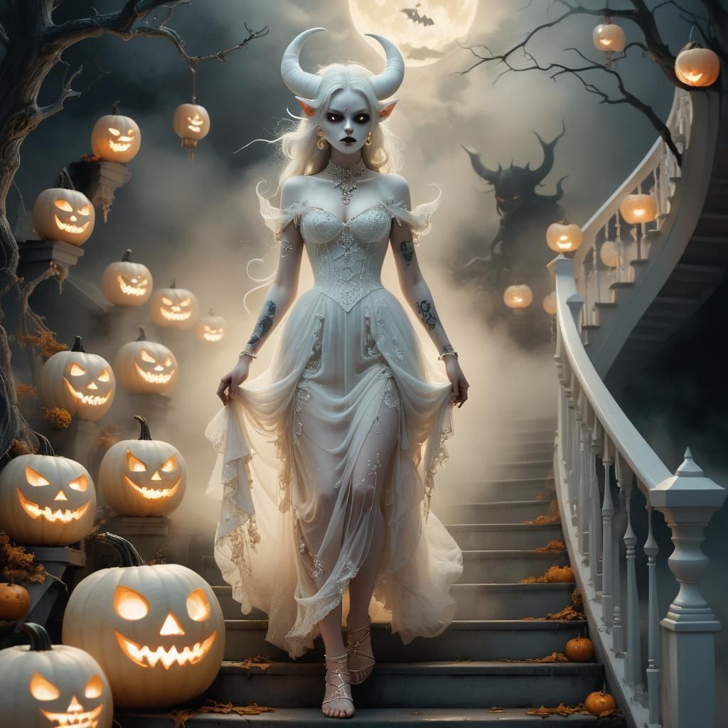 Ethereal White Demon on Halloween Night
