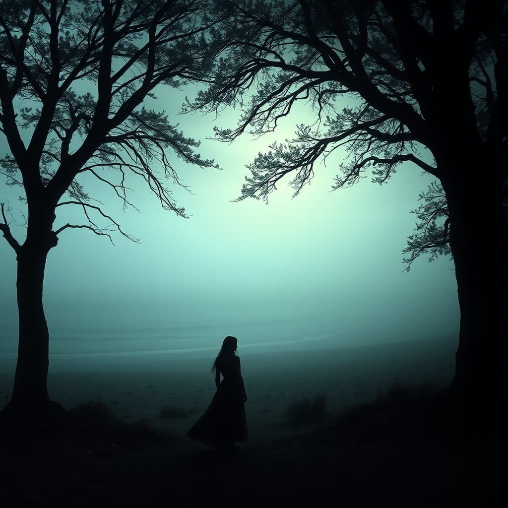 Surreal Beach Silhouette Dancing Under Diamond Sky