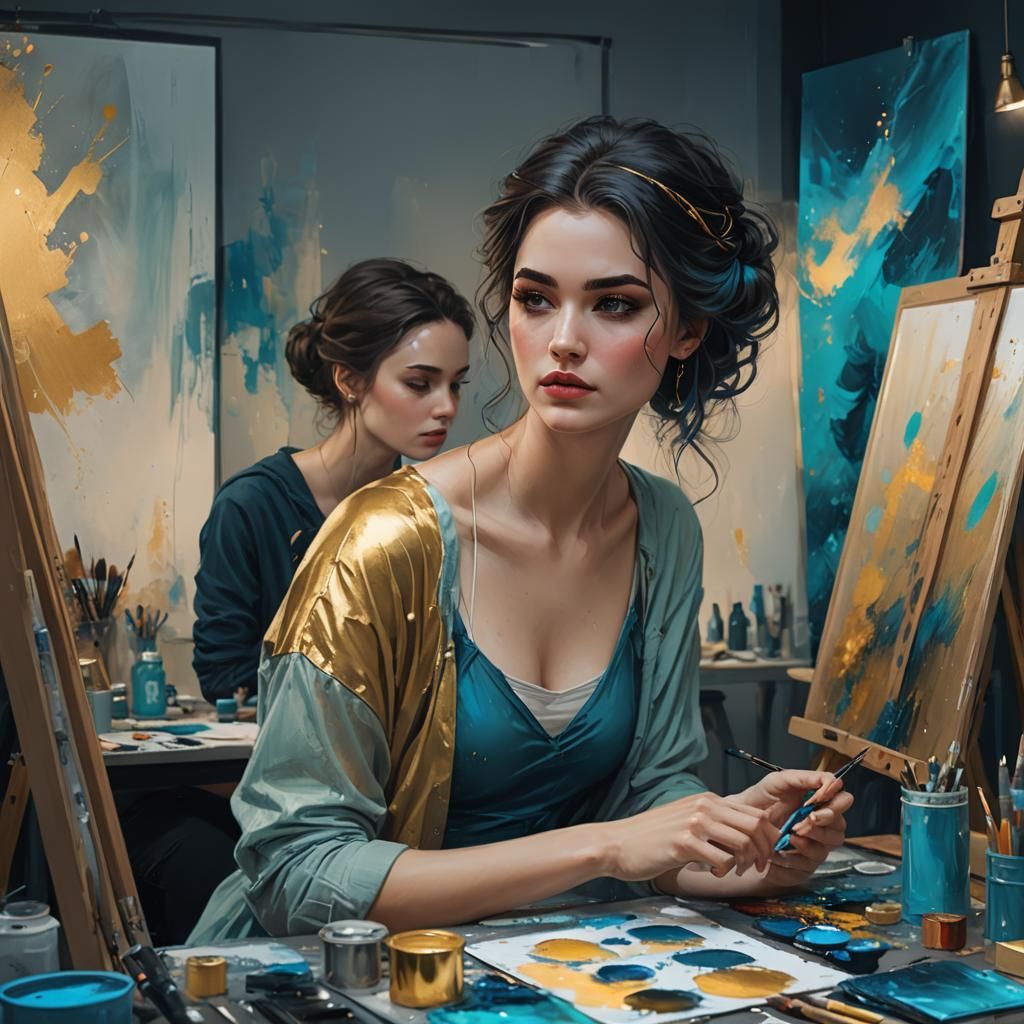 Sublime Woman Painter in Shabby Chic Art Studio