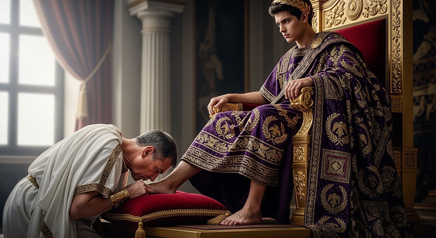 Young Emperor Receives Homage in Lavish Roman Setting
