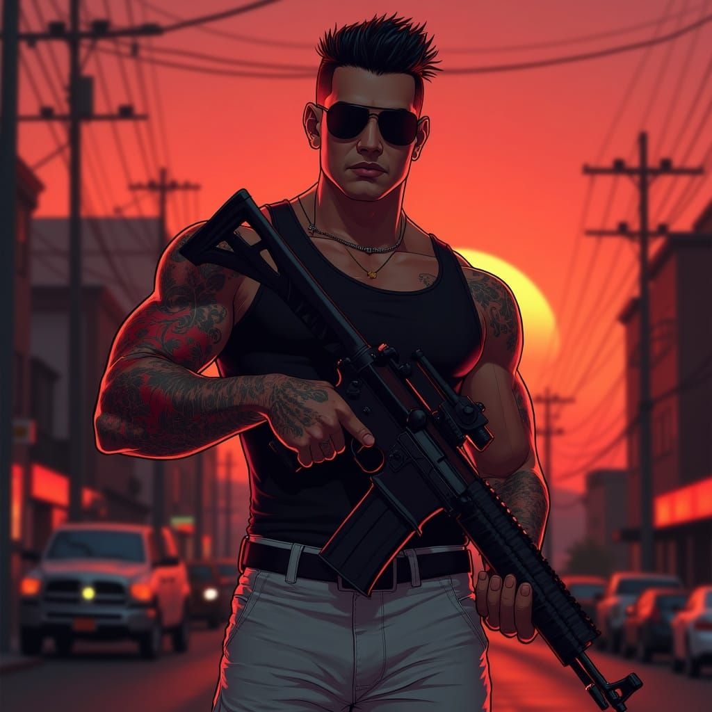 Hit Man in Downtown Albany at Sunset