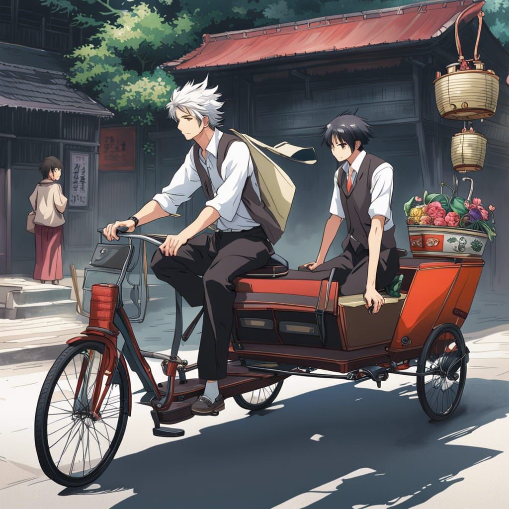 Hyperrealistic Anime Rickshaw Scene with Colorful Details