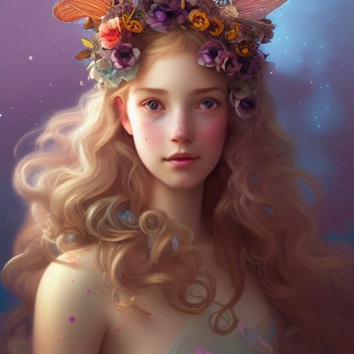 Cute Fairy Girl Portrait with Butterfly Wings