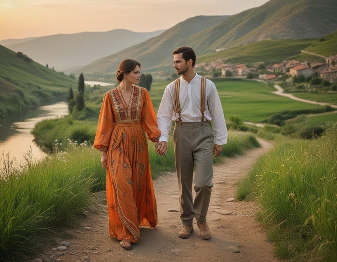 Idyllic Macedonian Village Scene in Impressionist Style