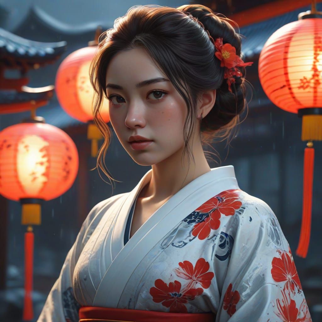 Surreal Bride in Bloody Kimono, Inspired by Japanese Graffit...