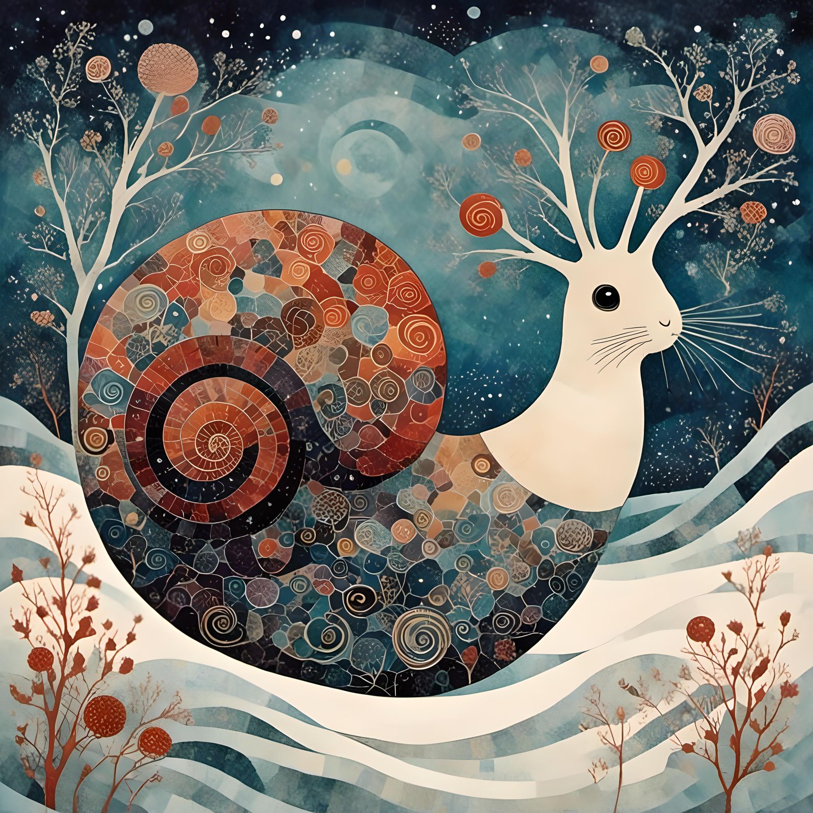 Winter Snail in Swirling Snow