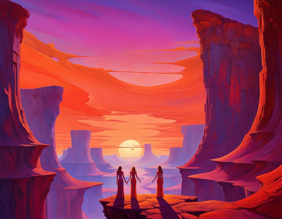 Ethereal Canyon Sunset: Surreal Futuristic Album Art
