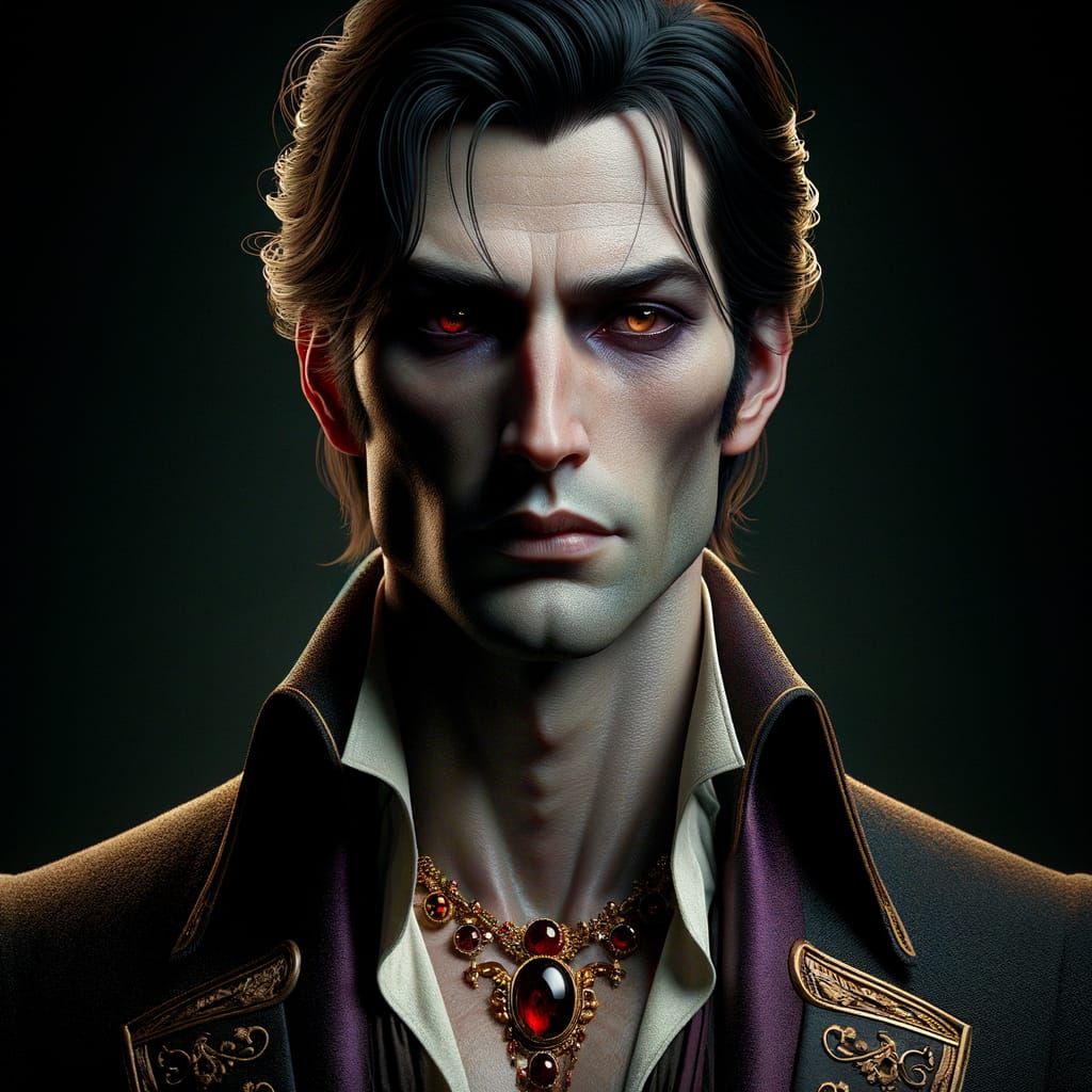 Hyperrealistic Portrait of a Vampire Lord in Dark Fantasy St...