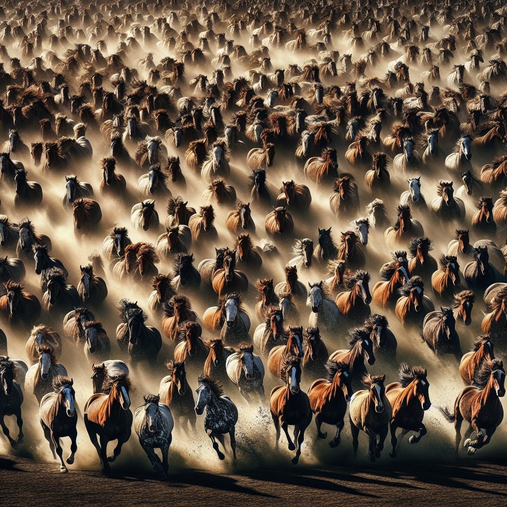 Wild Mustang Horde Stampede in Photorealistic Detail