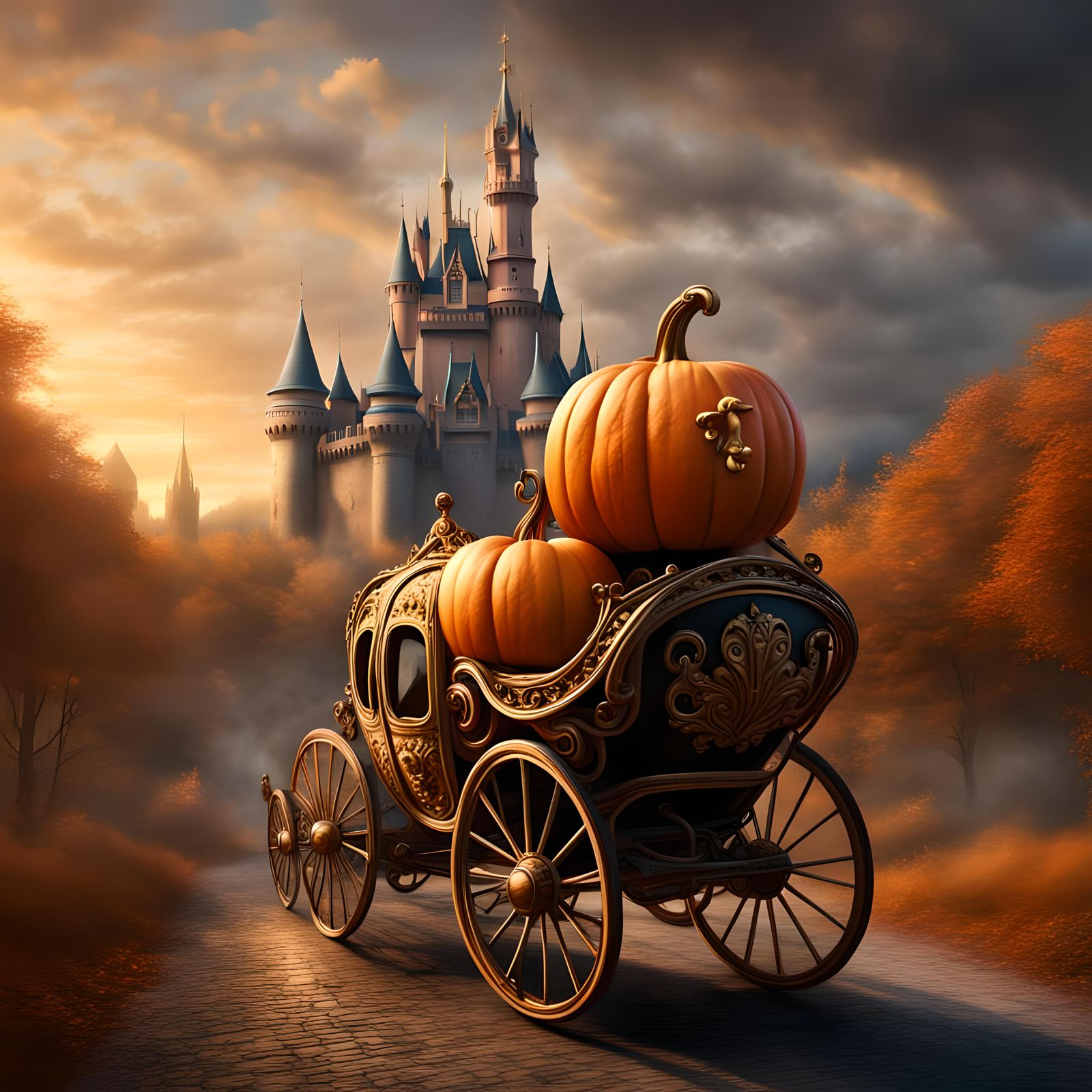 Cinderella Pumpkin Carriage to Castle: Digital Matte Paintin...