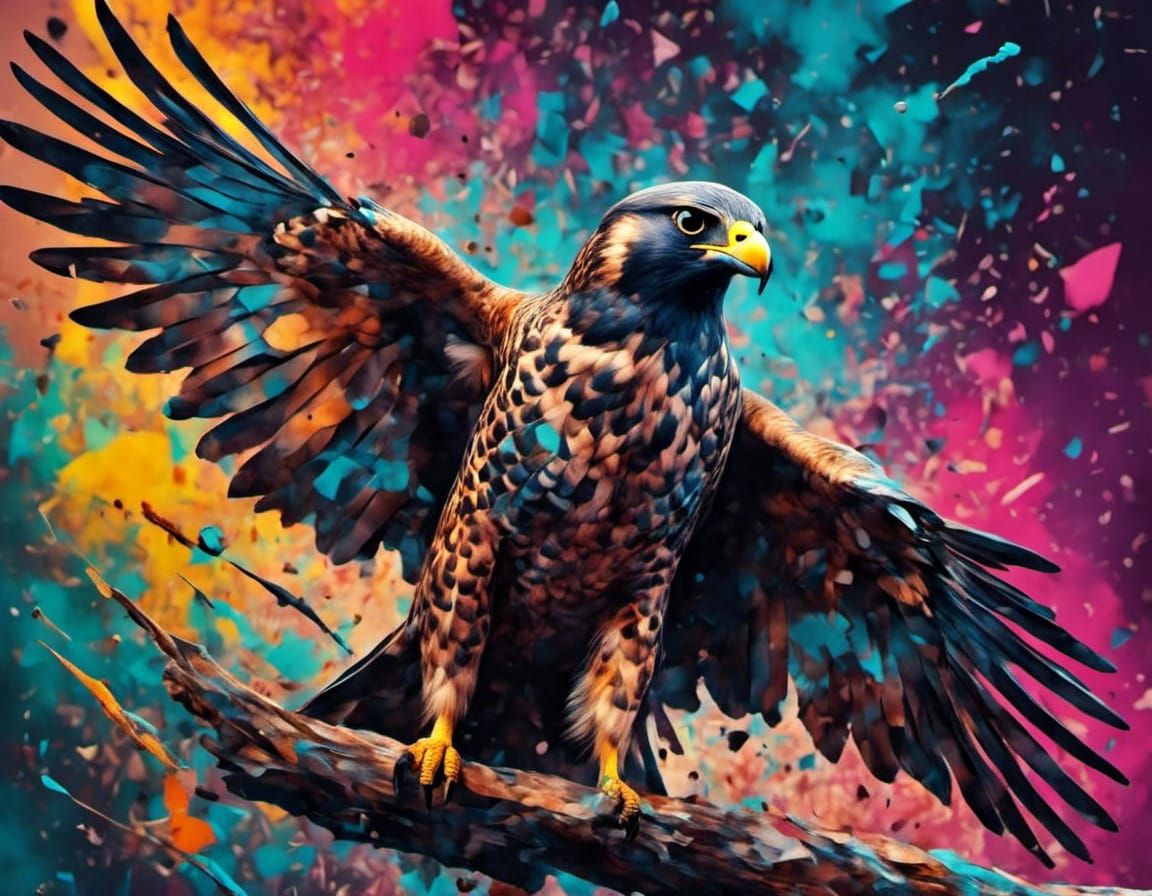 Polygonal Peregrine Falcon Graffiti Art