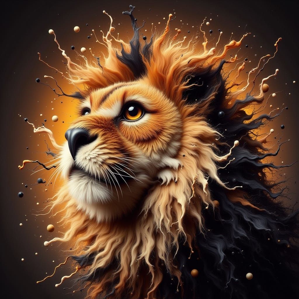 Majestic Lion in Ink Blot Style