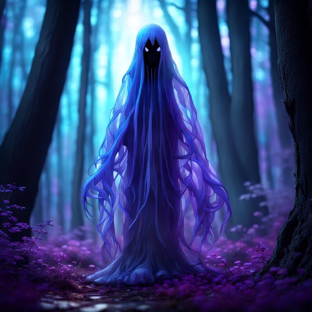 Adorable Ghost in Spooky Forest, Digital Art