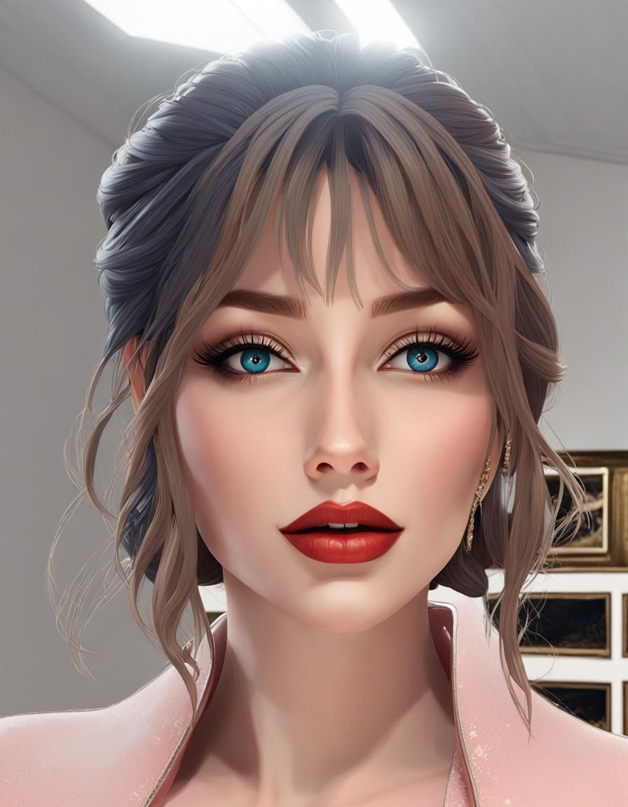 Anime Style Portrait of Woman in Surreal Gown