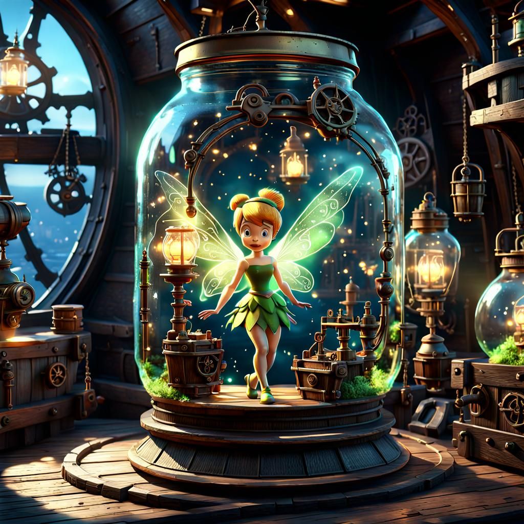 Goth Tinkerbell in a Jar on Pirate Ship