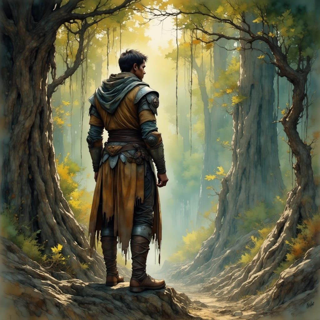 Ruak Standing Vigilant in an Ancient, Mysterious Forest