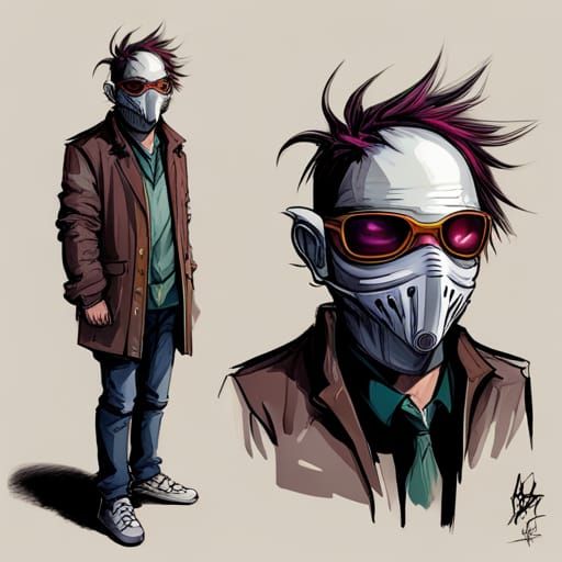 Masked Assassin Character Design in Graffiti Art Style