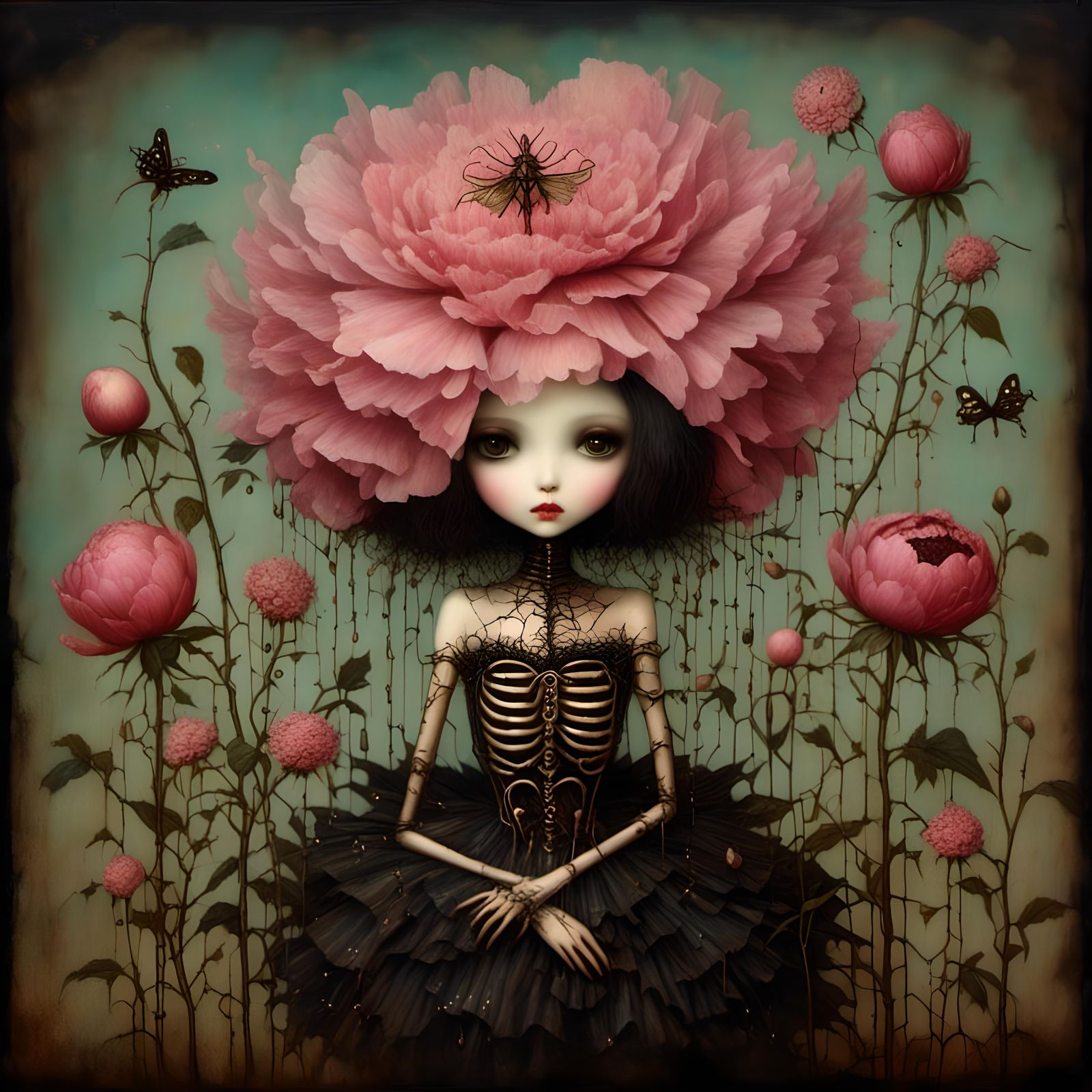Gothic Peony Fairy in Dark Fantasy Style