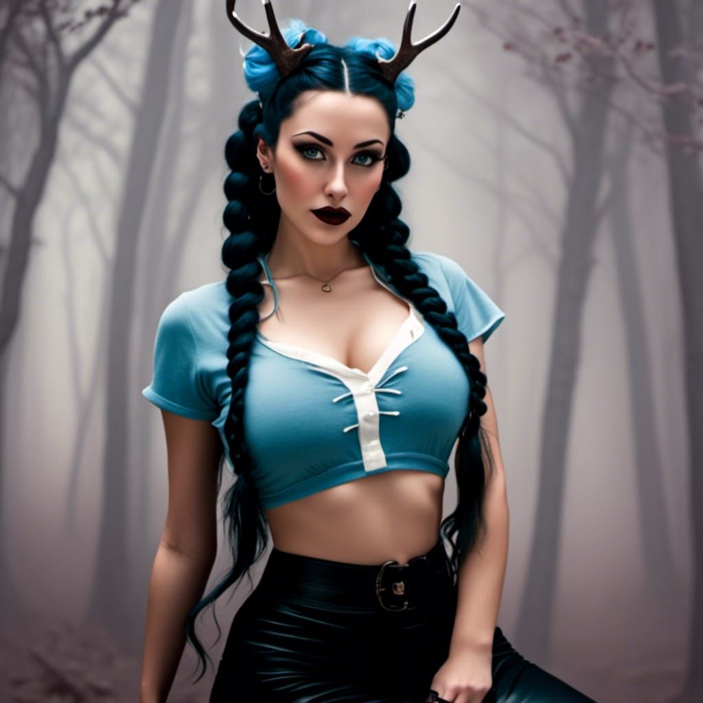 Brunette Pinup with Antlers in Hyper-Realistic Style