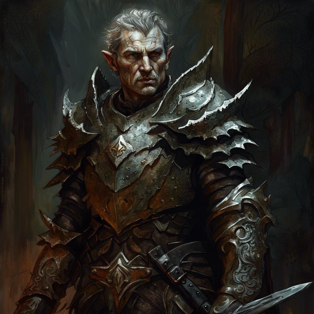 Creepy Elf Knight in Gothic Impressionist Style