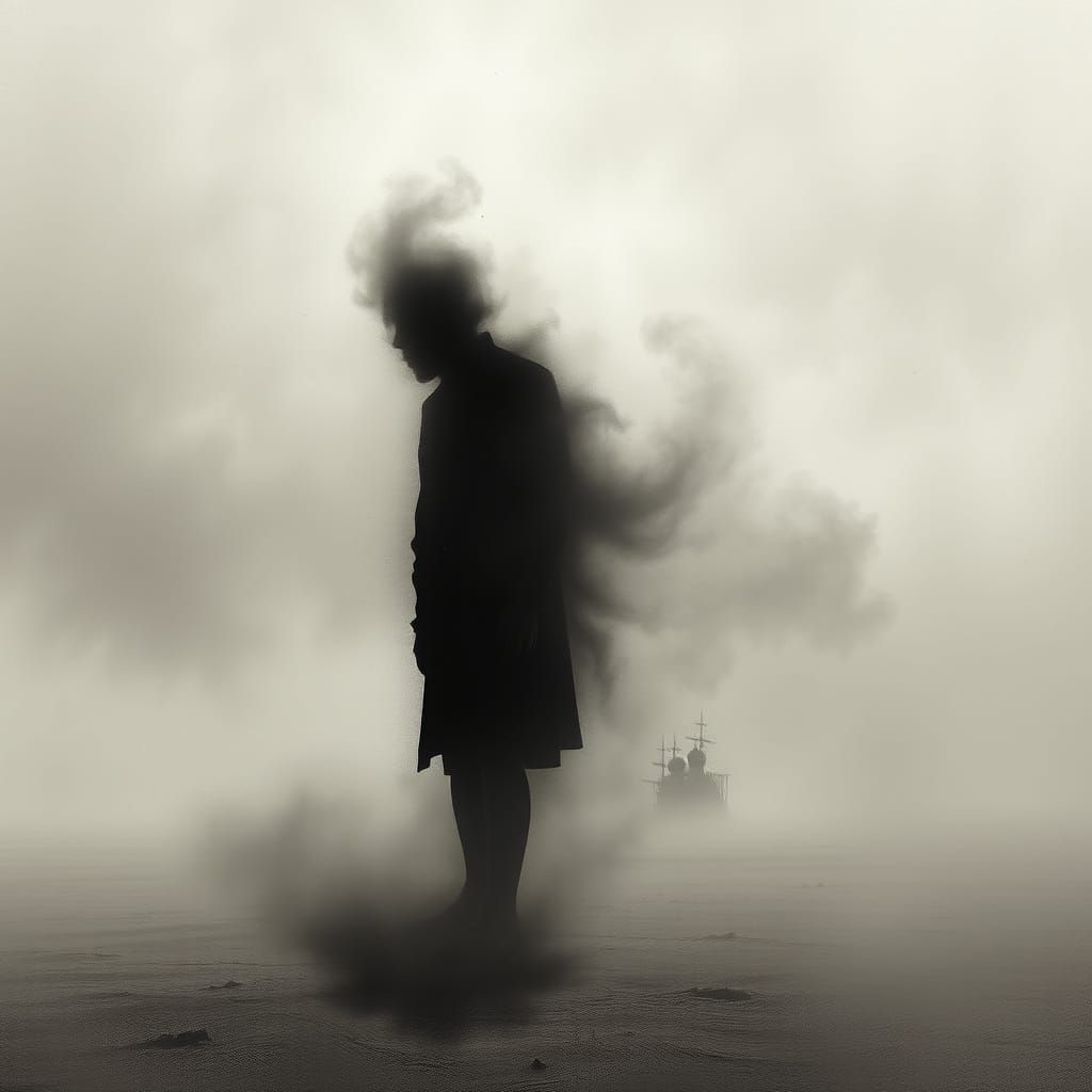 Ethereal Silhouette in Desolate Landscape