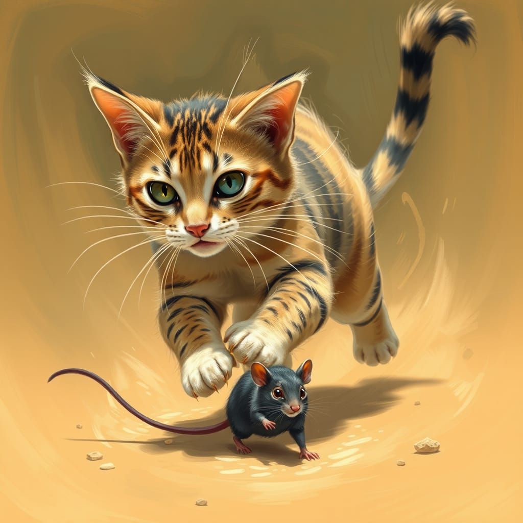 Cat Chasing Mouse in Dynamic Action