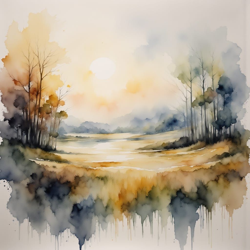 Abstract Watercolor Landscape with Earthy Tones