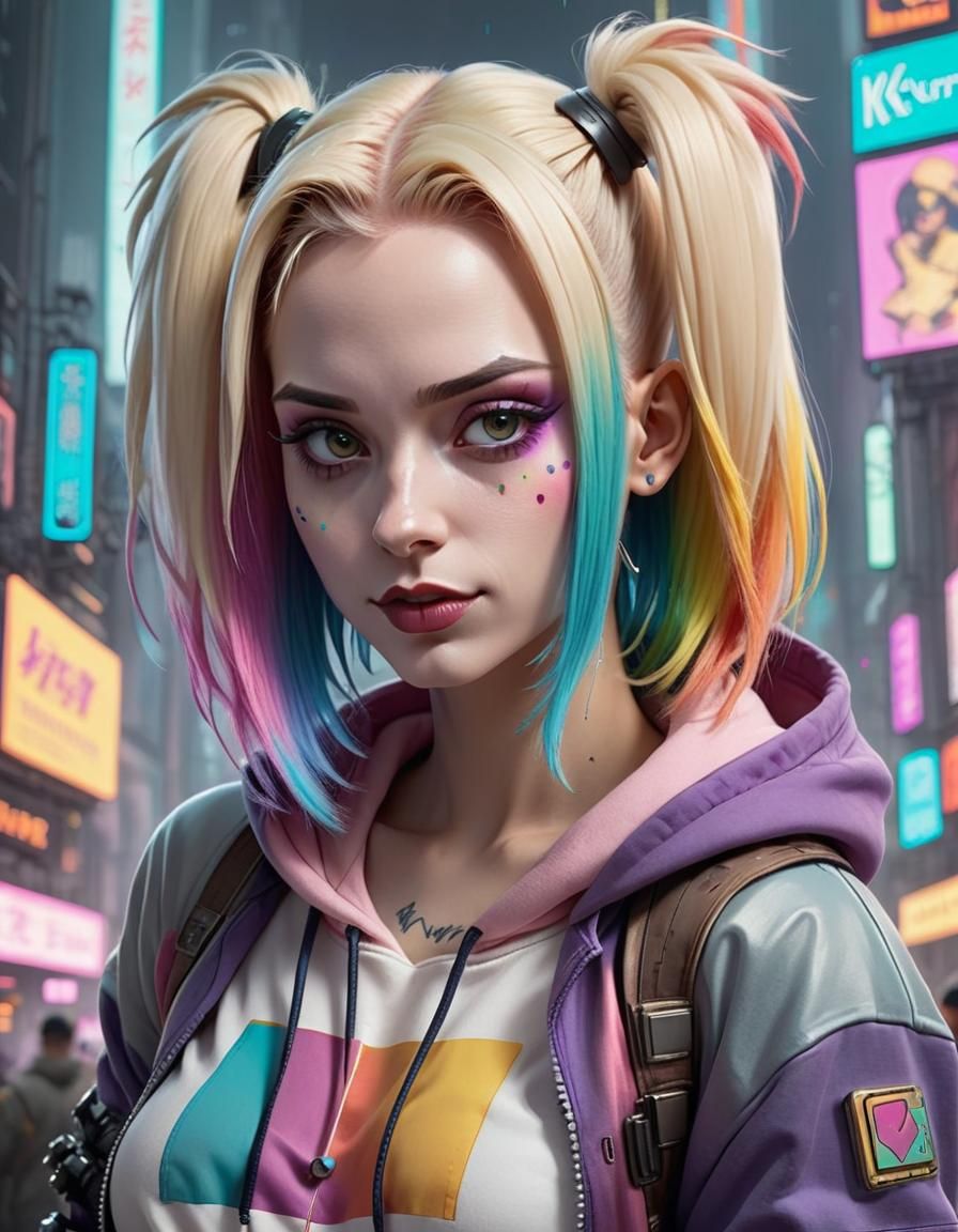 Harley Quinn in Cyberpunk New York: Manga Illustration