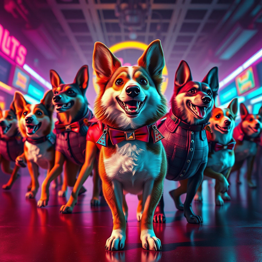 Dogs Reimagined in Grease Style with Neon Accents