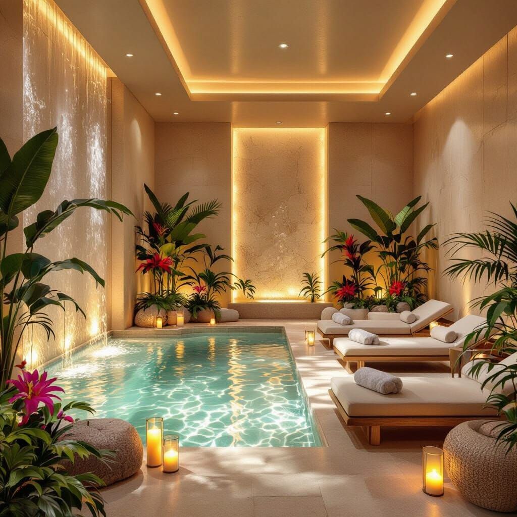 Serene Spa Interior With Golden Light and Natural Materials