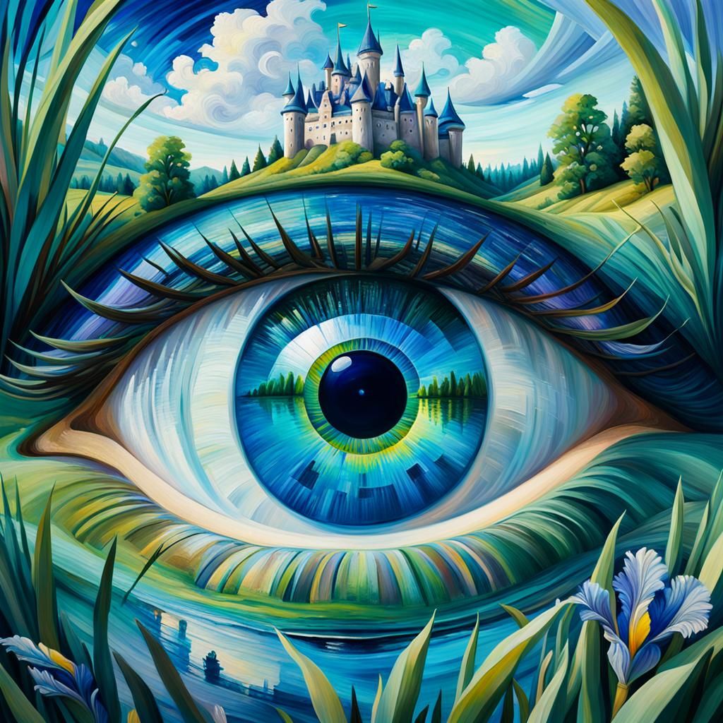 Surreal Landscape Inside a Blue Eye, Macro Photography