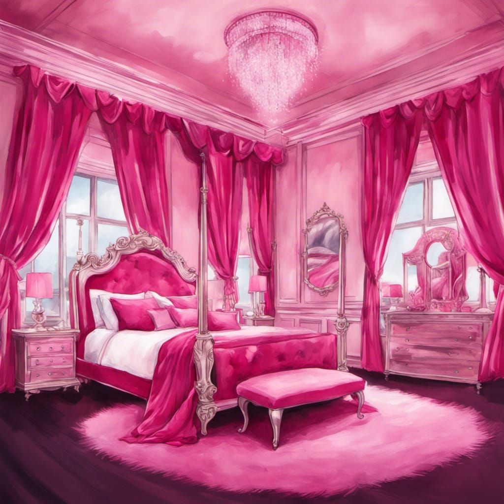 Hollywood Dream Bedroom in Pink Watercolor Style