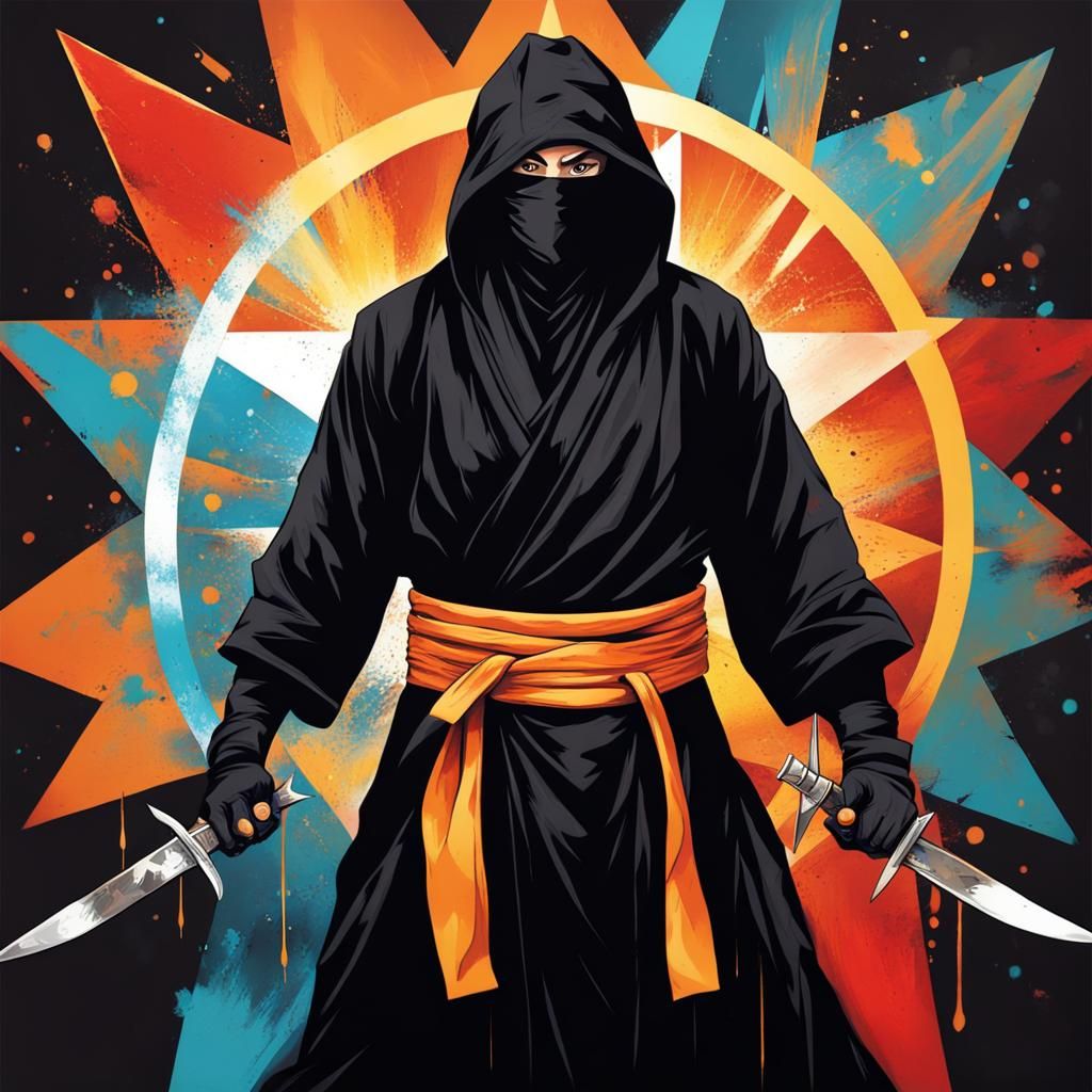 Ninja with Shuriken in Abstract Style