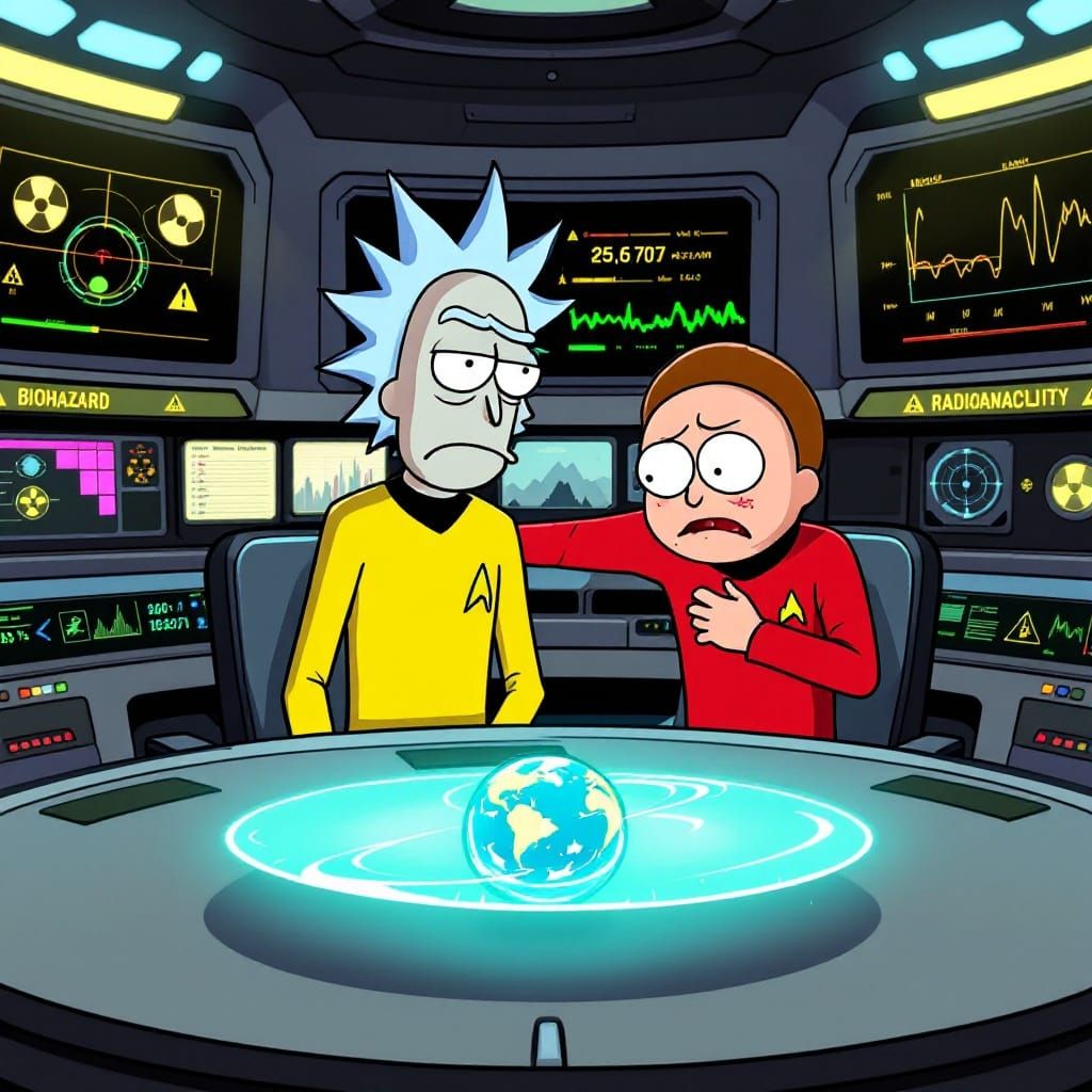 Rick and Morty in Starfleet Uniforms, USS Enterprise Backgro...
