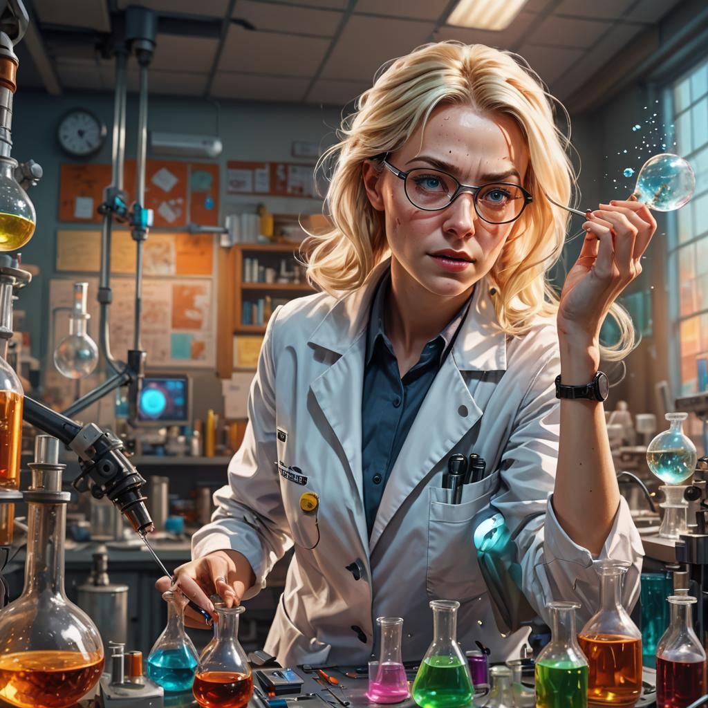 Blonde Scientist in Lab: Hyperrealistic Concept Art