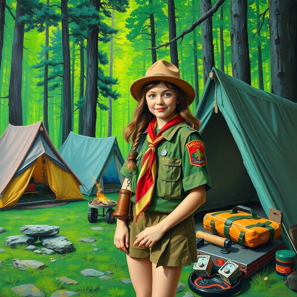 Girl Scout Camping Trip in Neon Green Forest