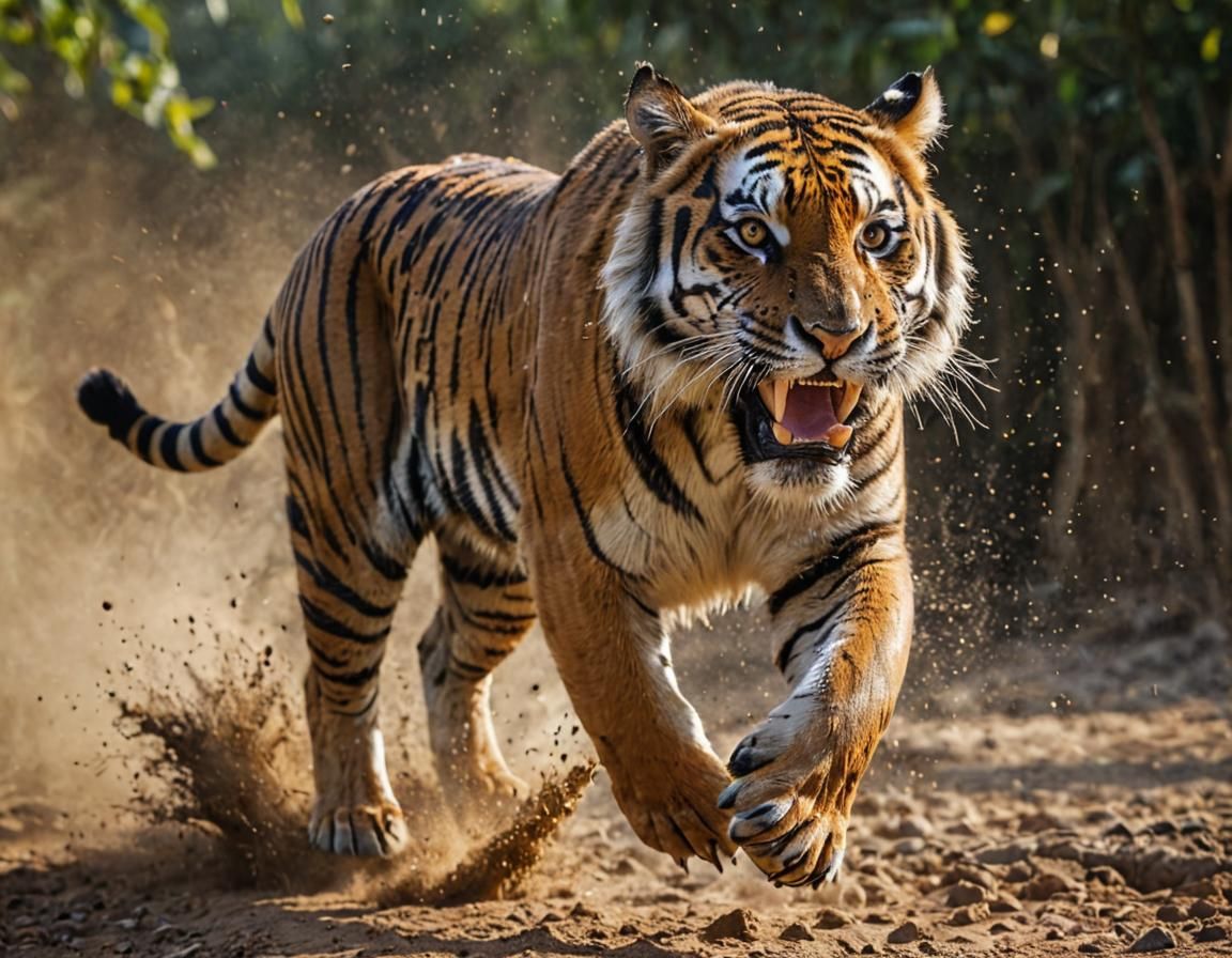Bengal Tiger Leaping, Cinematic Close-Up