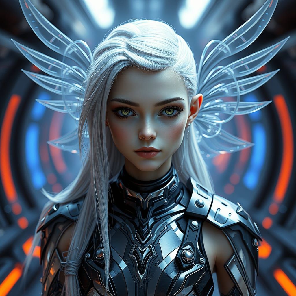 Androgynous Figure with Metallic Attire in Futuristic Settin...