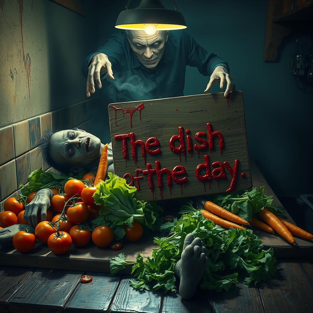 Zombie's Vegetable Dish: A Darkly Cinematic Scene